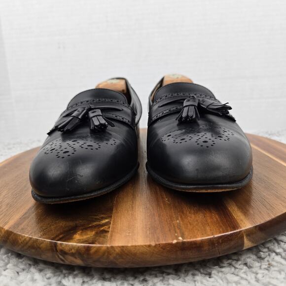 VTG Salvatore Ferragamo Mens 11D Black Leather Casual Brogue Tasseled Loafer main image 13